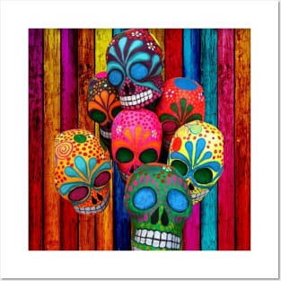 Mexican skulls colored pattern poster, sugar skull , Day of the Dead , dias de los m Posters and Art